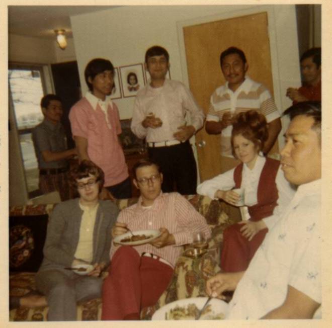 Some Warrington supply types ashore (Chief Dorado (foreground), Ensign and Mrs. Heimlich (sitting), Rey Mendoza, Chief Dorado's nephew (in red shirt), CS1 Reuben our Master Chef (white shirt), MS2 Rodriguez