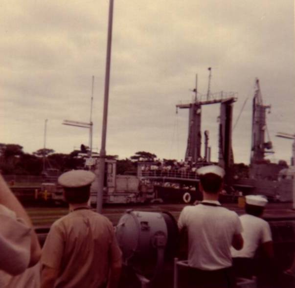 Through the Panama Canal, alongside USS Santa Barbara